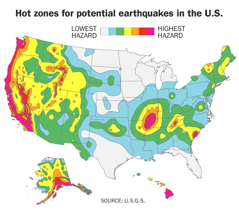Earthquake zones across the US for renters insurance